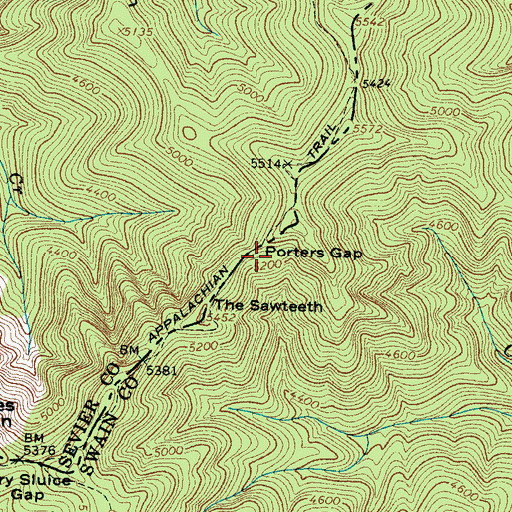 Topographic Map of Porters Gap, NC