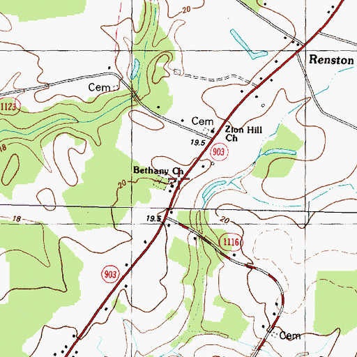 Topographic Map of Bethany Church, NC