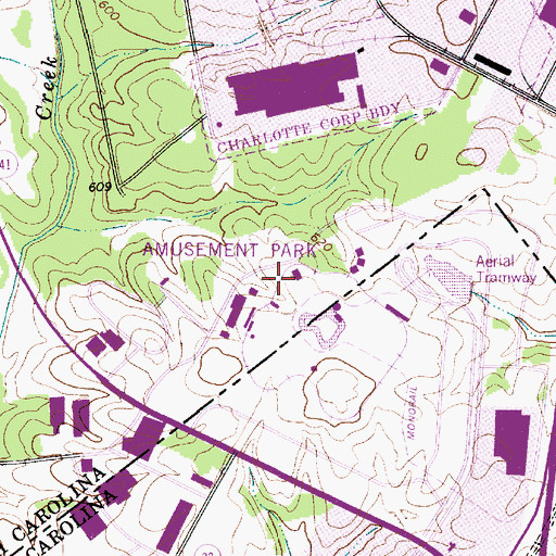 Topographic Map of Carowinds, NC