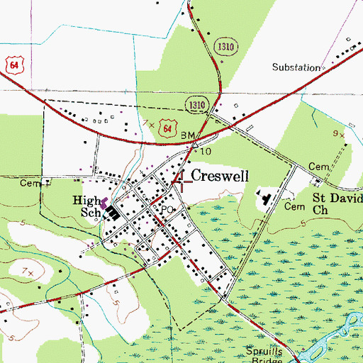 Topographic Map of Creswell Methodist Church, NC