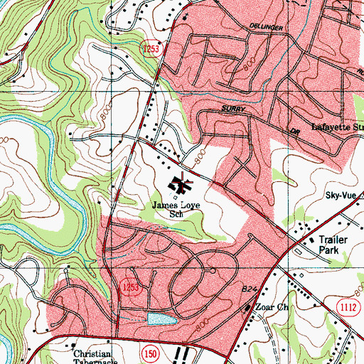 Topographic Map of James Love School, NC