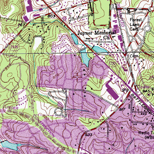 Topographic Map of British Woods, NC