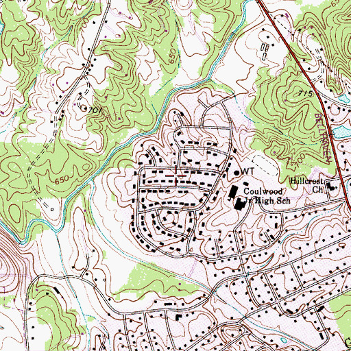 Topographic Map of Coulwood Hills, NC