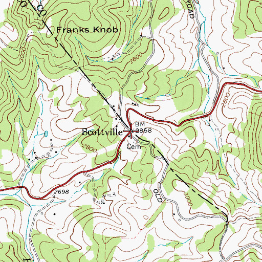 Topographic Map of Scottville, NC