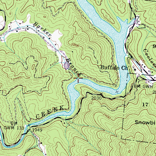 Topographic Map of Barker Branch, NC
