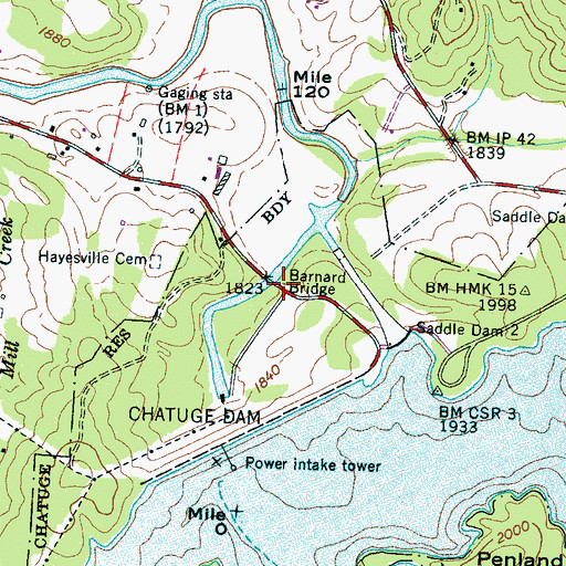 Topographic Map of Barnard Bridge, NC