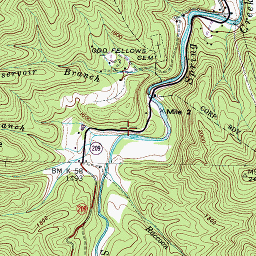 Topographic Map of Bear Branch, NC