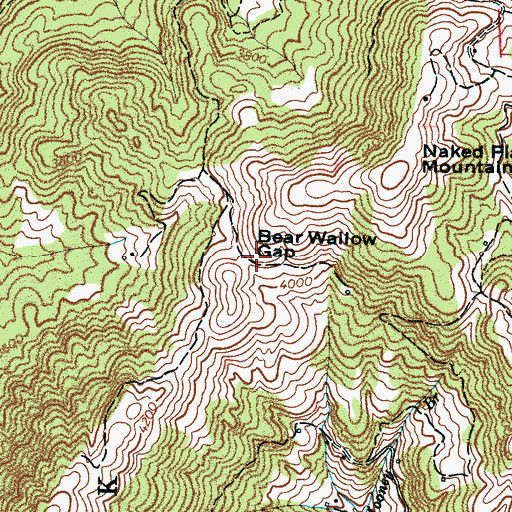 Topographic Map of Bear Wallow Gap, NC