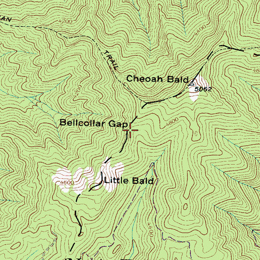 Topographic Map of Bellcollar Gap, NC