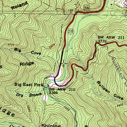 Topographic Map of Big Cove, NC