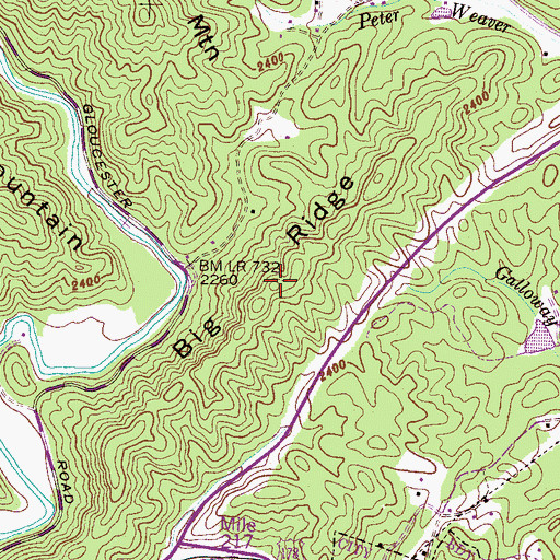 Topographic Map of Big Ridge, NC