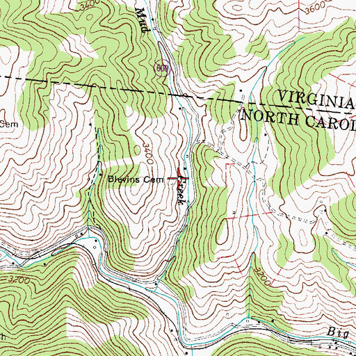 Topographic Map of Blevins Cemetery, NC