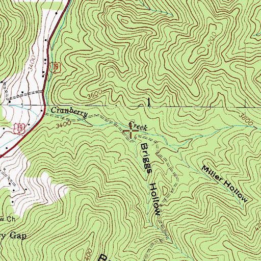 Topographic Map of Briggs Hollow, NC