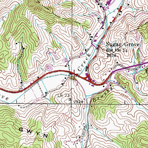 Topographic Map of Brushy Fork, NC