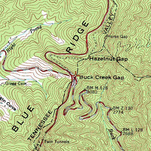 Topographic Map of Buck Creek, NC