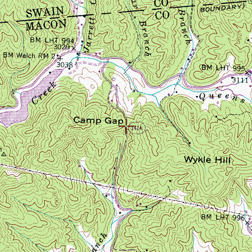 Topographic Map of Camp Gap, NC