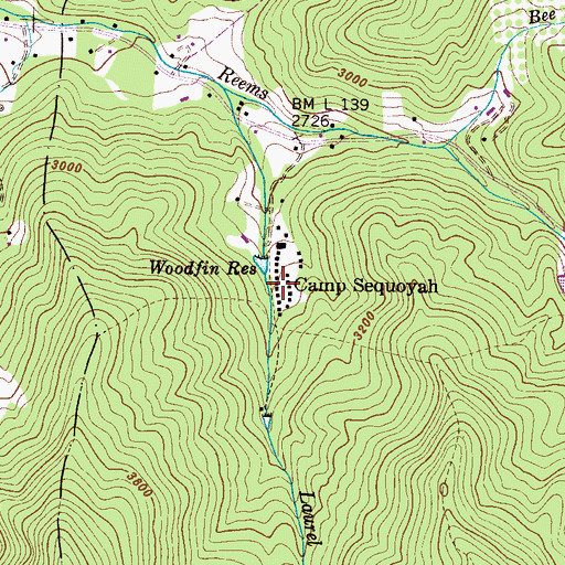 Topographic Map of Camp Sequoyah, NC