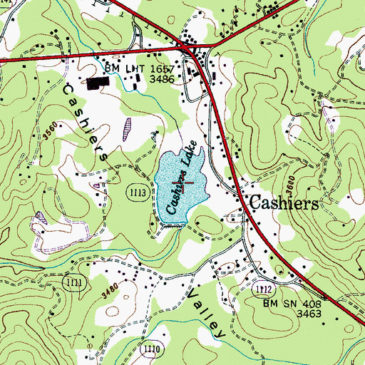 Topographic Map of Cashiers Lake, NC