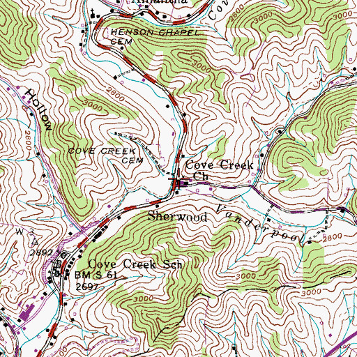 Topographic Map of Cove Creek Baptist Church, NC