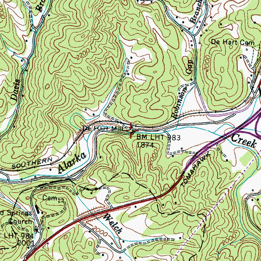 Topographic Map of De Hart Mill, NC