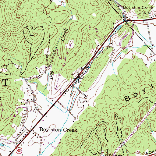 Topographic Map of Dog Creek, NC