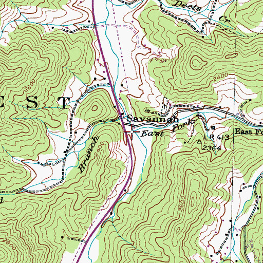 Topographic Map of East Fork Savannah Creek, NC