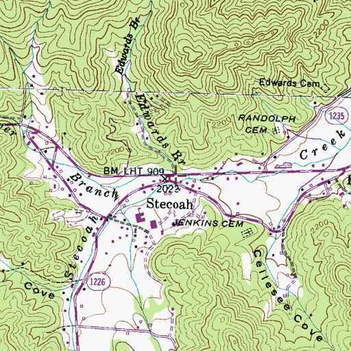 Topographic Map of Edwards Branch, NC