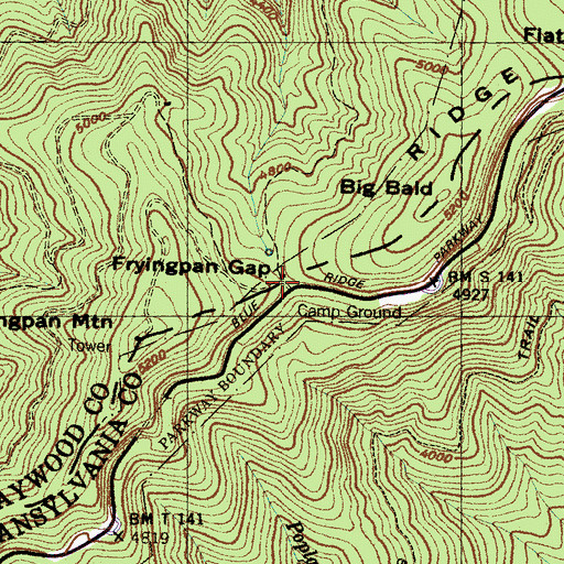 Topographic Map of Fryingpan Gap, NC
