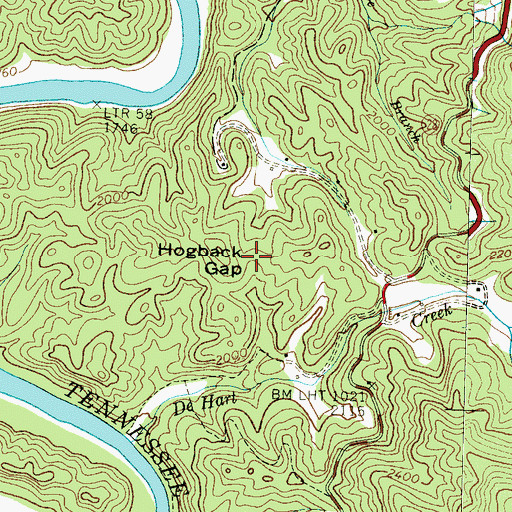 Topographic Map of Hogback Gap, NC