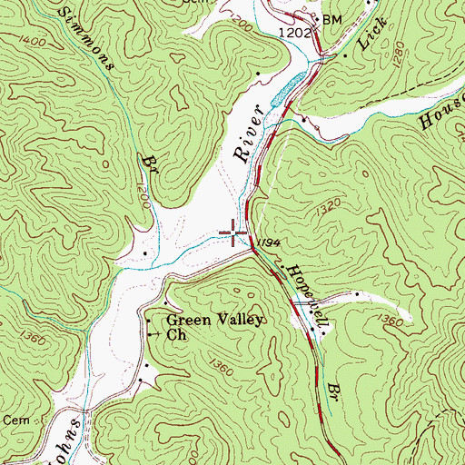 Topographic Map of Hopewell Branch, NC