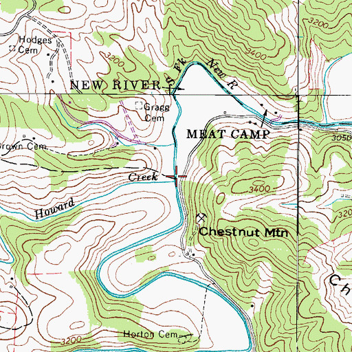 Topographic Map of Howard Creek, NC