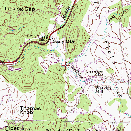 Topographic Map of Jake Branch, NC