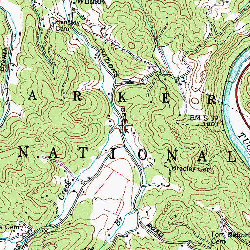 Topographic Map of Joe Branch, NC