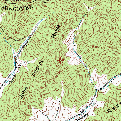 Topographic Map of John Anders Ridge, NC