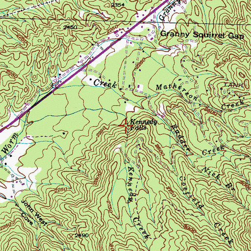 Topographic Map of Kennedy Falls, NC