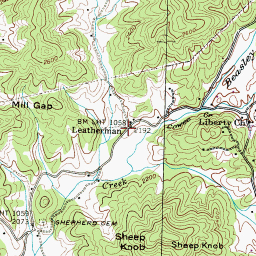 Topographic Map of Leatherman, NC