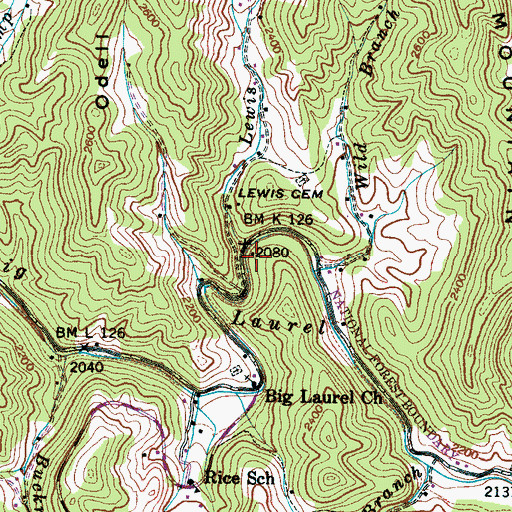 Topographic Map of Lewis Branch, NC