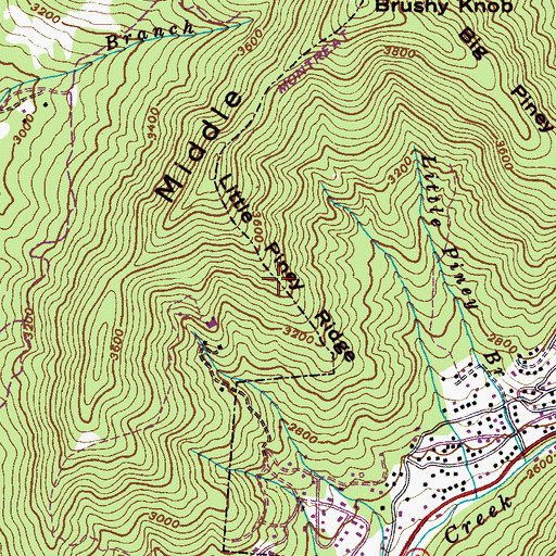 Topographic Map of Little Piney Ridge, NC