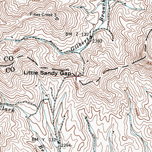 Topographic Map of Little Sandy Gap, NC