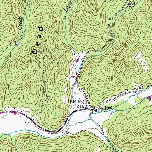 Topographic Map of Little Tuni Creek, NC