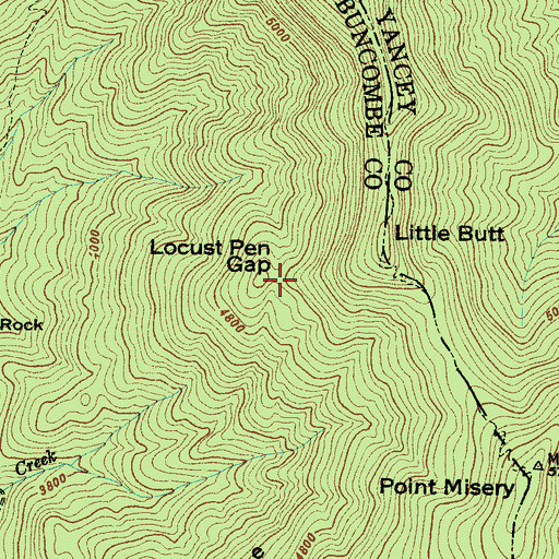 Topographic Map of Locust Pen Gap, NC
