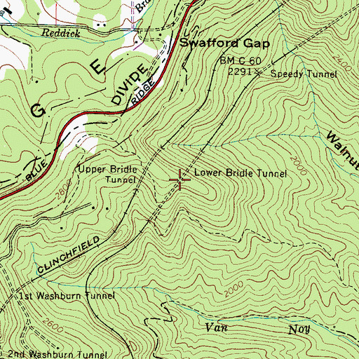 Topographic Map of Lower Bridle Tunnel, NC