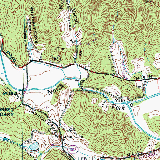 Topographic Map of McCall Branch, NC
