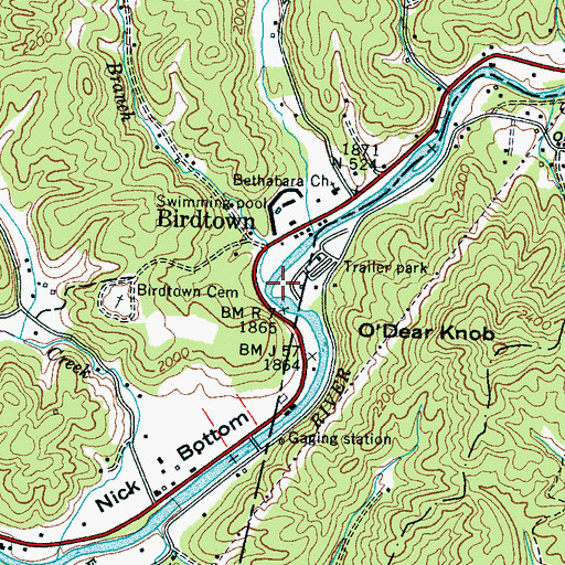 Topographic Map of McCoy Branch, NC