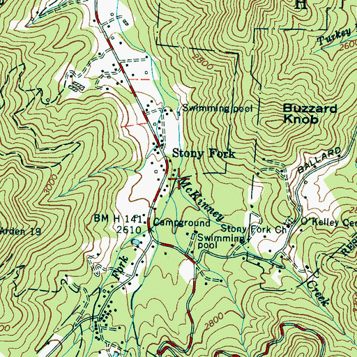 Topographic Map of McKinney Creek, NC