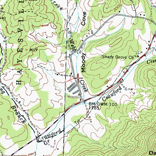 Topographic Map of Moody Cove, NC