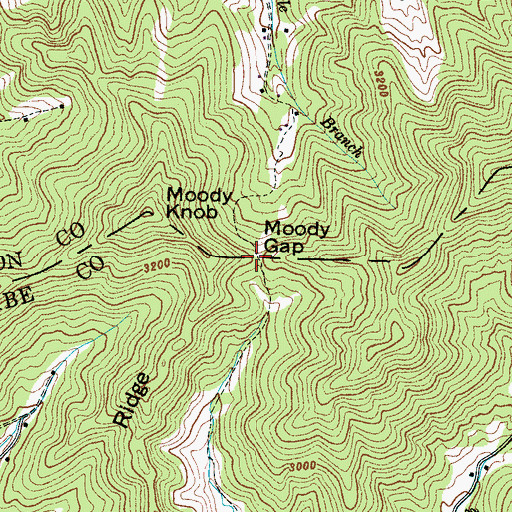 Topographic Map of Moody Gap, NC
