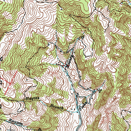 Topographic Map of Mooney Branch, NC