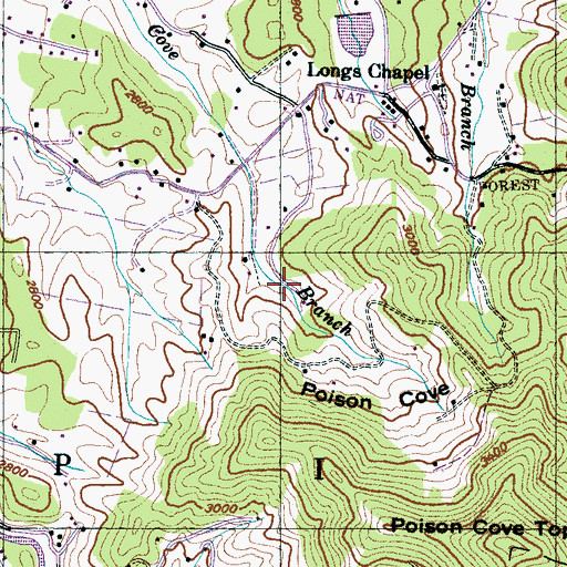 Topographic Map of Poison Cove, NC