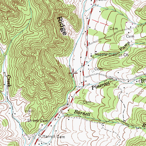 Topographic Map of Pump Branch, NC